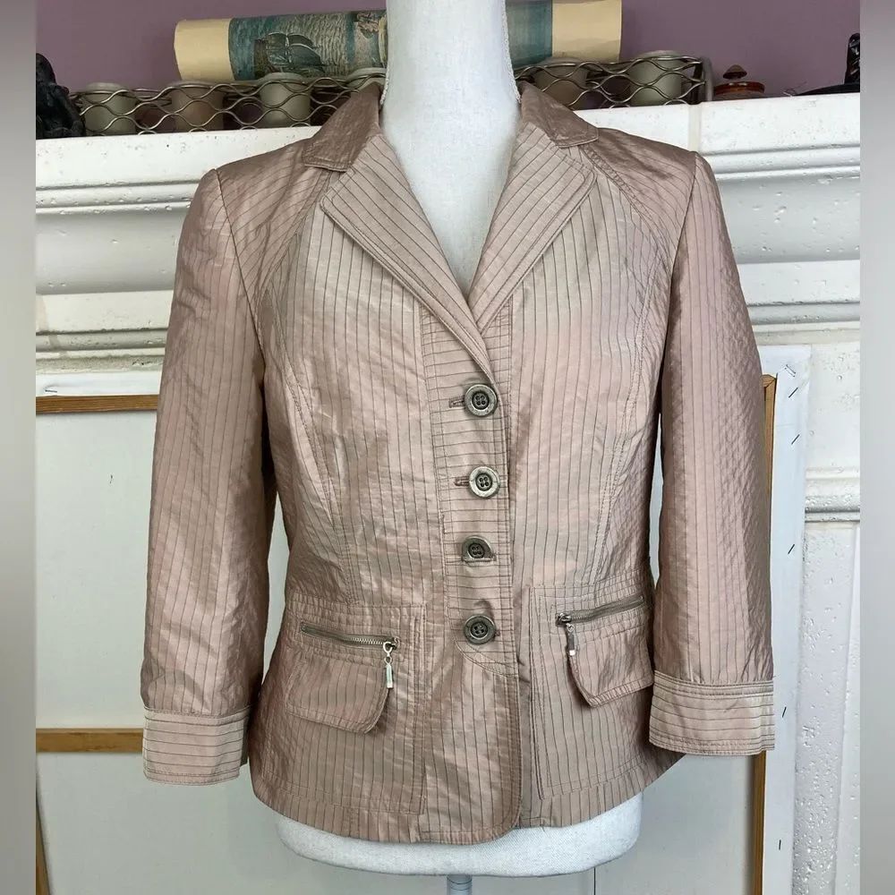 Finicky Filly Rare Elegant Blazer in Shimmery Pink w/ gray, zipped pockets
